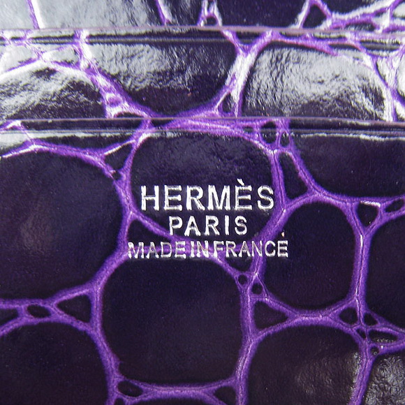 Cheap Replica Hermes Purple Crocodile Veins Bi-Fold Wallet H014